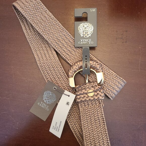 Vince Camuto Beautiful Woven Belt - S/M - Sand/Gold - Picture 1 of 3